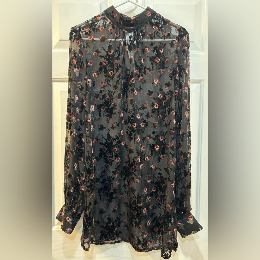 Black Floral Velvet Burnout Dress Overlay Sheer Whimsigoth Vampire Fairy Size S